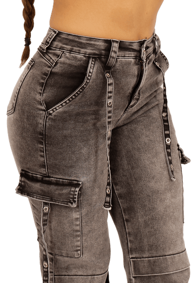 JEANS ALGODÓN FLARE MUJER DIRTY JEANS GRIS JE3702G CARGO - 3