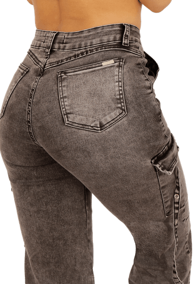 JEANS ALGODÓN FLARE MUJER DIRTY JEANS GRIS JE3702G CARGO - 4
