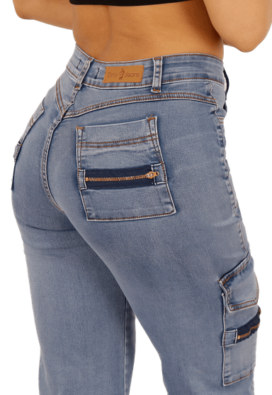 JEANS ALGODÓN MOM MUJER DIRTY JEANS CELESTE JE3705C CARGO ANCHO - 4