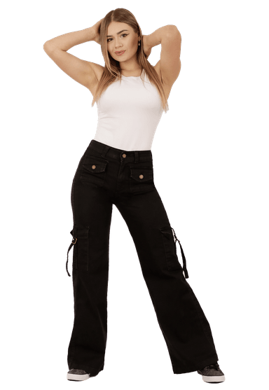 JEANS ALGODÓN MUJER DIRTY JEANS NEGRO CARGO JE3743N - 1