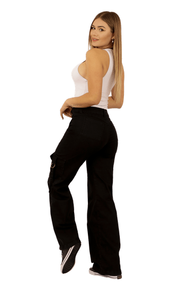 JEANS ALGODÓN MUJER DIRTY JEANS NEGRO CARGO JE3743N - 2