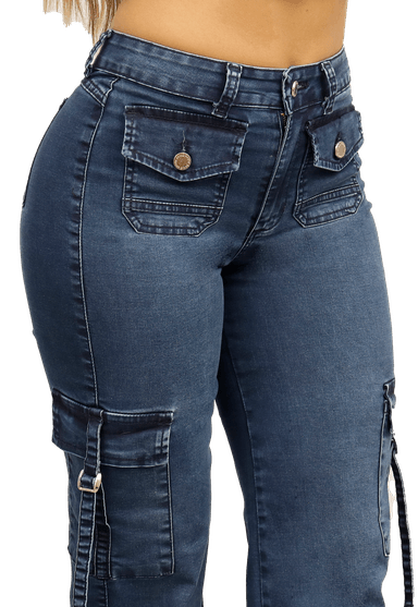 JEANS CARGO RECTO AZUL MUJER 3743A - 3