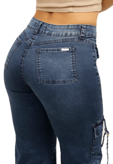 JEANS CARGO RECTO AZUL MUJER 3743A - 4