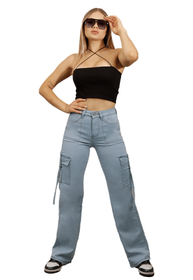 JEAN LARGO ALGODÓN MUJER DIRTY JEANS CELESTE CARGO JE3278C2B - 1