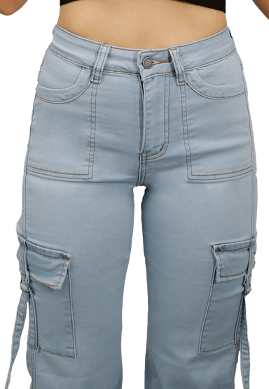 JEAN LARGO ALGODÓN MUJER DIRTY JEANS CELESTE CARGO JE3278C2B - 3