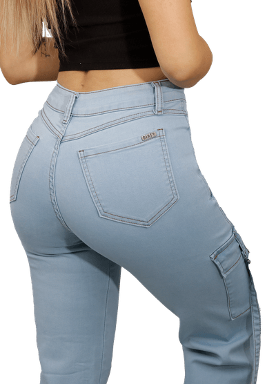 JEAN LARGO ALGODÓN MUJER DIRTY JEANS CELESTE CARGO JE3278C2B - 4