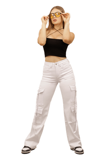 JEAN LARGO ALGODÓN MUJER DIRTY JEANS BLANCO CARGO JE3278BL 4B - 1