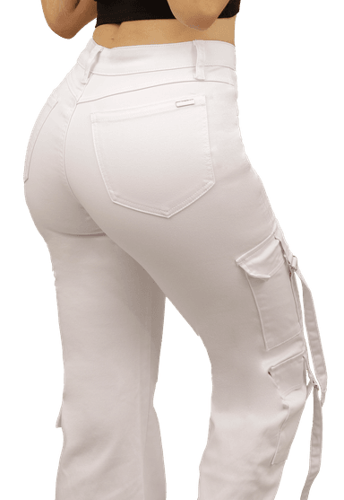 JEAN LARGO ALGODÓN MUJER DIRTY JEANS BLANCO CARGO JE3278BL 4B - 4