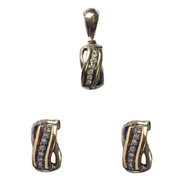 CONJUNTO AROS Y DIJE DE PLATA, CURVO ORO Y PIEDRAS - 1