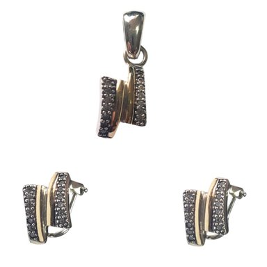 CONJUNTO AROS Y DIJE DE PLATA DOBLE ORO Y PIEDRAS - 1