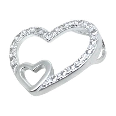 DIJE 2 CORAZONES CON PIEDRAS PLATA ITALIANA 925 - 1