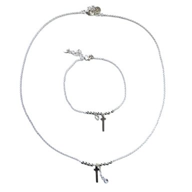CONJUNTO COLGANTE Y PULSERA CRUZ Y PIEDRA PLATA ITALIANA 925 - 1