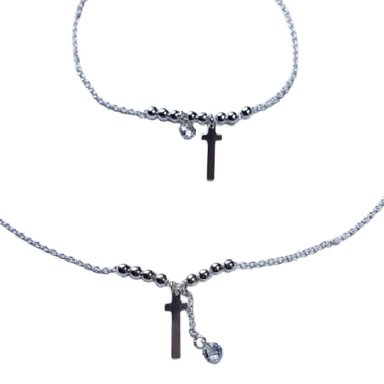 CONJUNTO COLGANTE Y PULSERA CRUZ Y PIEDRA PLATA ITALIANA 925 - 2