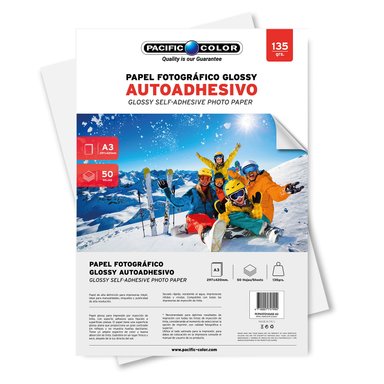 PAPEL FOTOGRÁFICO PACIFIC COLOR ADHESIVO A3 135GR - PACK 50 HOJAS - 1