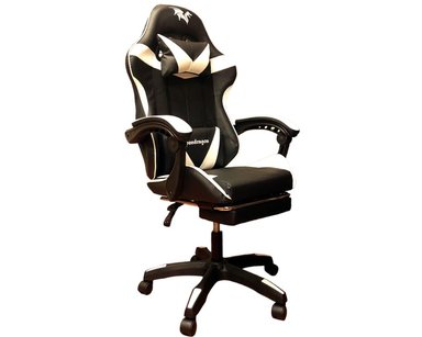 SILLA GAMER PENDRAGON 730-5 NEGRA BLANCA RECLINABLE APOYAPIES - 1