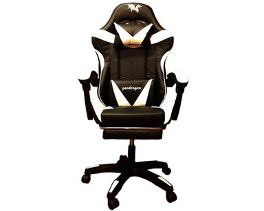 SILLA GAMER PENDRAGON 730-5 NEGRA BLANCA RECLINABLE APOYAPIES - 5