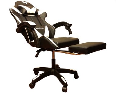 SILLA GAMER PENDRAGON 730-5 NEGRA BLANCA RECLINABLE APOYAPIES - 6