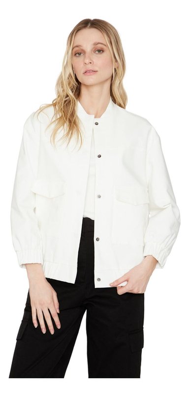 CHAQUETA BOMBER MANGA LARGA BLANCA JACINTA TIENDA - 1