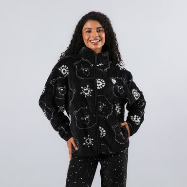POLERÓN PIJAMA MUJER CORALFLEECE CON CUELLO ALTO EN COLOR NEGRO - 1
