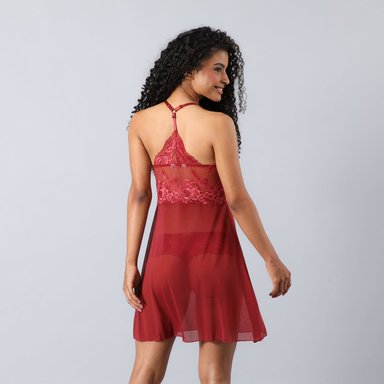 BABY DOLL ENCAJE BITONO CON COLALESS  EN COLOR ROJO COLONIAL - 2