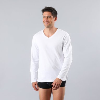 CAMISETA HOMBRE ESCOTE V EN COLOR BLANCO - 1