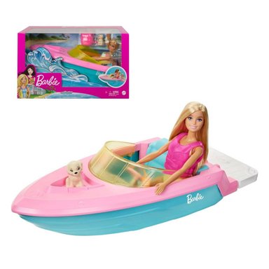 MUÑECA BARBIE LANCHA CON CHALECO SALVAVIDAS Y MASCOTA - 1
