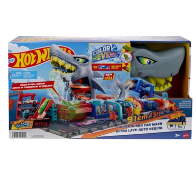 HOT WHEELS CITY PISTA JUGUETE LAVADO DE AUTOS MEGA TIBURON - 6