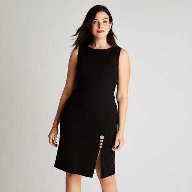 VESTIDO MIDI MUJER LORENZO DI PONTTI NEGRO SIN MANGA CUELLO REDONDO - 1