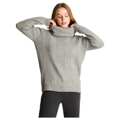 SWEATER GRIS CUELLO BOTE CON TRENZADO - 1