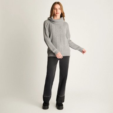 SWEATER GRIS CUELLO BOTE CON TRENZADO - 4