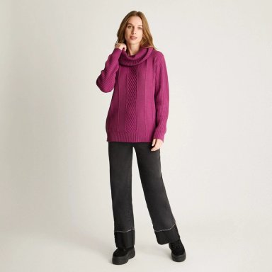 SWEATER MAGENTA CUELLO BOTE CON TRENZADO - 4