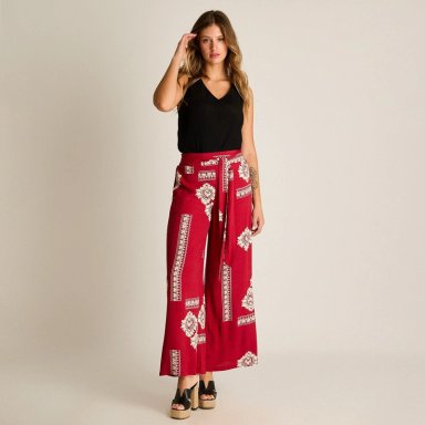 PANTALON SPORT ROJO PALAZZO NO ELASTICADO CALCE NORMAL - 4