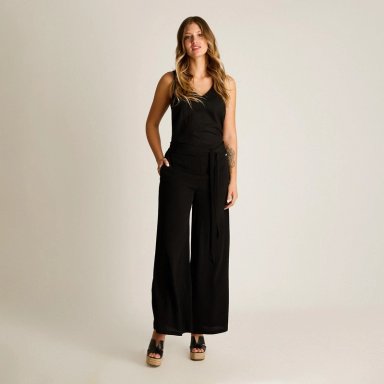 PANTALON SPORT NEGRO PALAZZO NO ELASTICADO CALCE NORMAL - 4