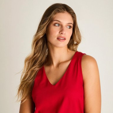 BLUSA ROJO SIN MANGAS NO ELASTICADO SIN FORRO CALCE NORMAL - 3