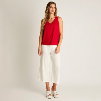BLUSA ROJO SIN MANGAS NO ELASTICADO SIN FORRO CALCE NORMAL - 4