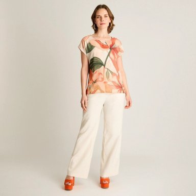 POLERA NARANJO FLORAL CALCE HOLGADO - 4