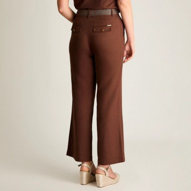 PANTALON PALAZZO LINO FORMAL CAFE  CON CINTURON - 2