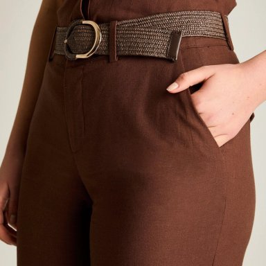 PANTALON PALAZZO LINO FORMAL CAFE  CON CINTURON - 3