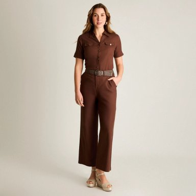 PANTALON PALAZZO LINO FORMAL CAFE  CON CINTURON - 4