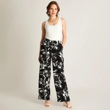 PANTALON CASUAL PALAZZO NEGRO FLORAL - 4