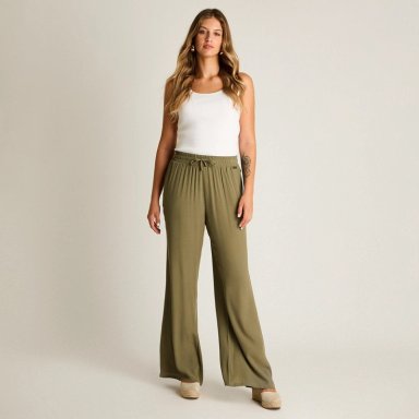 PANTALON SPORT VERDE PALAZZO ELASTICIDAD MEDIA CALCE HOLGADO - 4