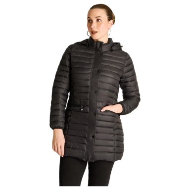 PARKA LARGA NEGRA CON DISEÑO QUILTED Y GORRO DESMONTABLE - 1
