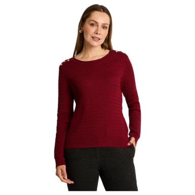 SWEATER ROJO CON TRENZADO EN RELIEVE Y BOTONES DORADOS EN HOMBRO - 1