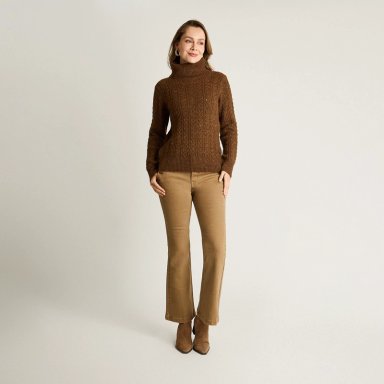 SWEATER CAFE  CON CUELLO ALTO Y TRENZADO JASPEADO EN TEJIDO - 4
