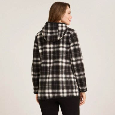 POLERON POLAR NEGRO CON ESTAMPADO A CUADROS BOTONES Y GORRO - 2