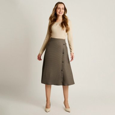 FALDA GRIS LANILLA MIDI CON DISEÑO DE PATRON CLASICO - 4