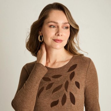 POLERA CAFE  DE LANILLA CON DETALLE DE STRASS - 3