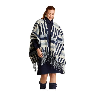 PONCHO AZUL CON ESTAMPADO GEOME TRICO Y FLECOS EN TEJIDO - 1