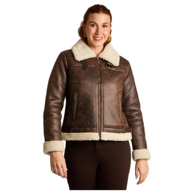 CHAQUETA AVIADORA CAFE  CON FORRO SHERPA Y DETALLE ENVEJECIDO - 1