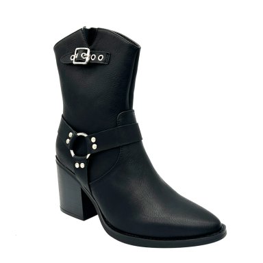 BOTA COWBOY PARA MUJER COLOR NEGRO CON HEBILLA Y AROS METALICOS DANICOLLE - 1
